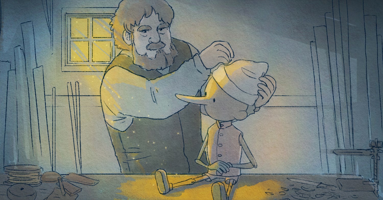 Burattino di Pinocchio in legno – Lo Scarabeo