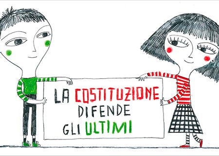 Illustrazione tratta da "La Costituzione spiegata ai bambini" di Francesca Parmigiani e Dora Creminati, Becco Giallo 2020